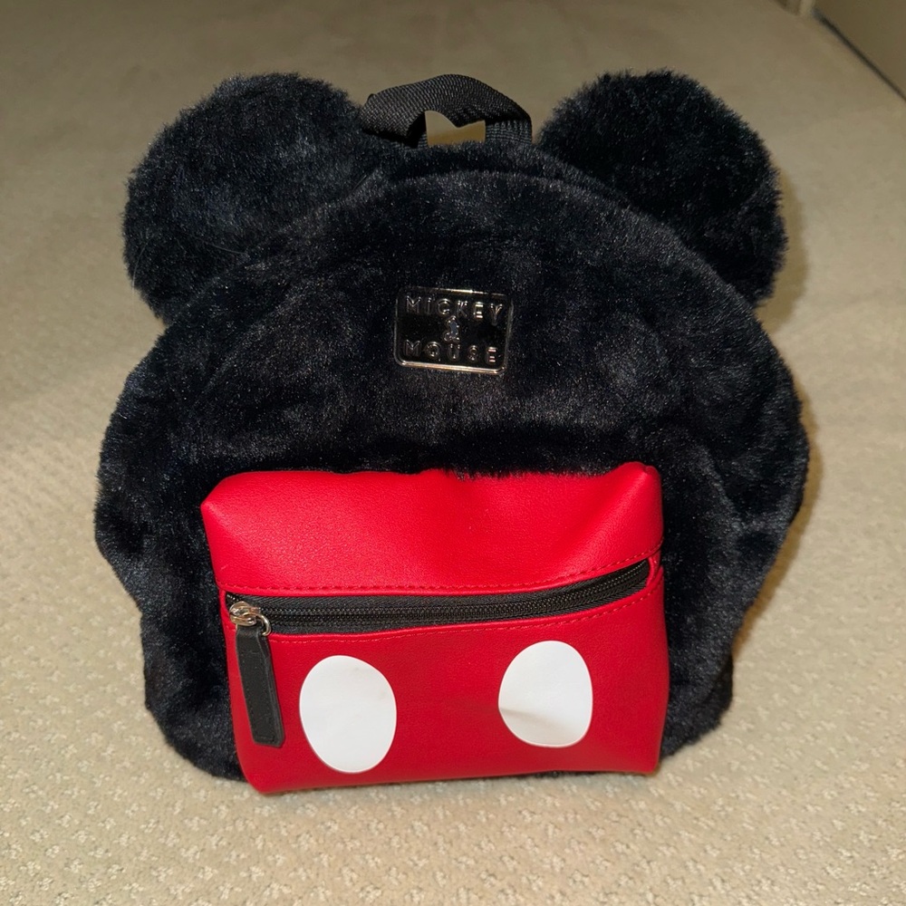 Mickey Mouse Furry Kids Backpack - Black and Red